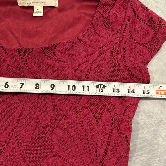 Womens Dress XS  Mini Fit & Flair Maroon Lace Floral  Floral Lauren Conrad - Picture 6 of 8